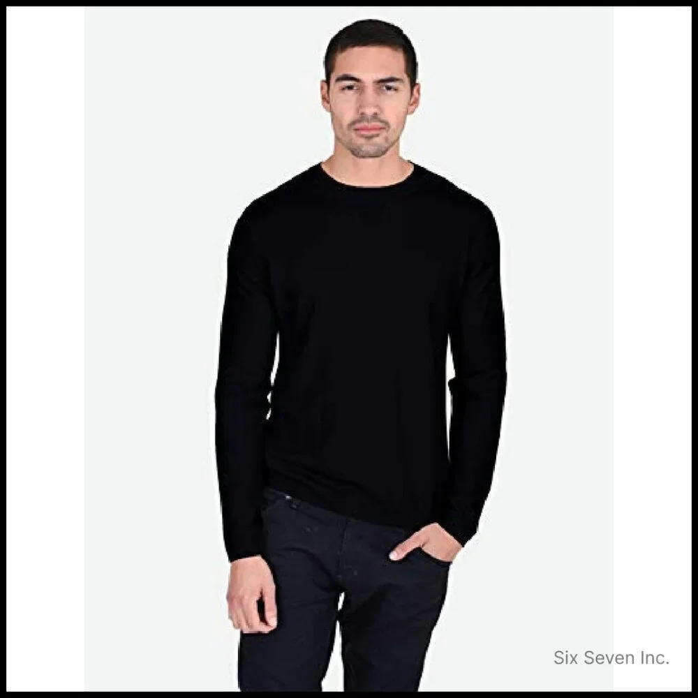 Luxury Cashmere Crewneck Sweater Classic Minimal Tailored Fit Pullover Men